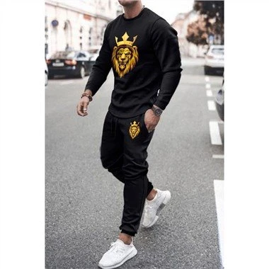 Costumul de trening pentru bărbați, negru, regele leu, 2 buc