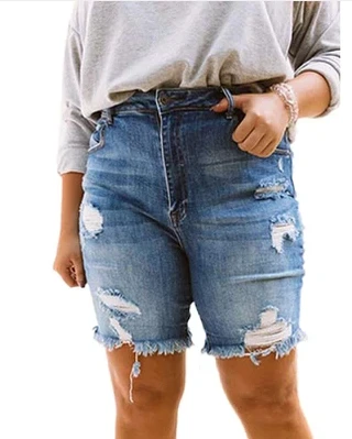 Pantaloni scurți din denim cu talie înaltă de mărime mare